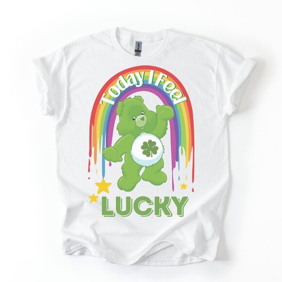 Care Bears Good Luck Bear St Patrick's Day T-Shirt Women's Lucky Rainbow 80s Tee - Picture 1 of 3